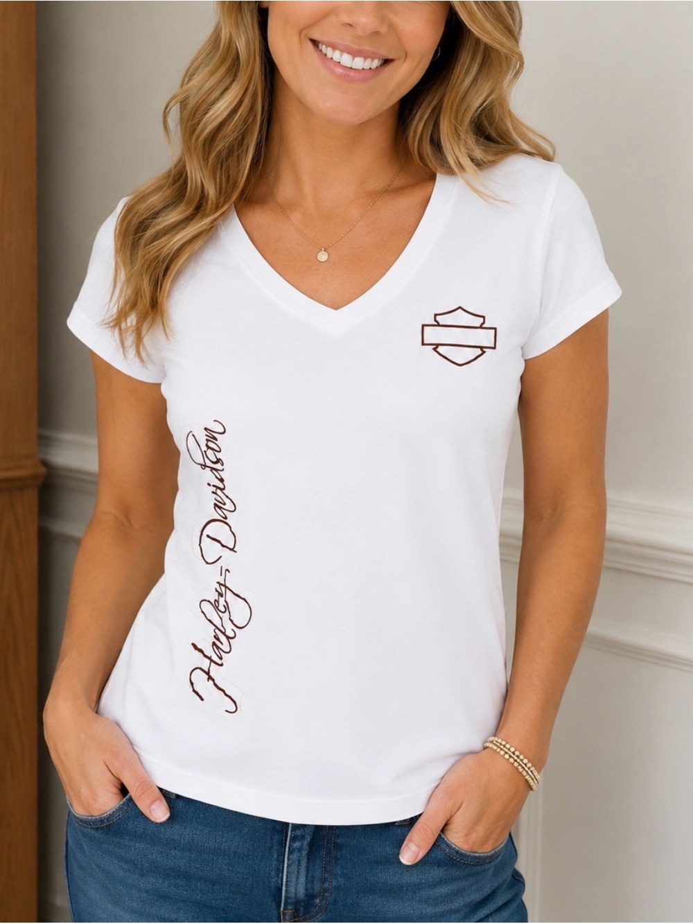 Harley-Davidson White Tee with Brown Logo